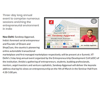 India’ Marketplace Visionary To Deliver Keynote Address at IIT-Delhi’s E-Summit